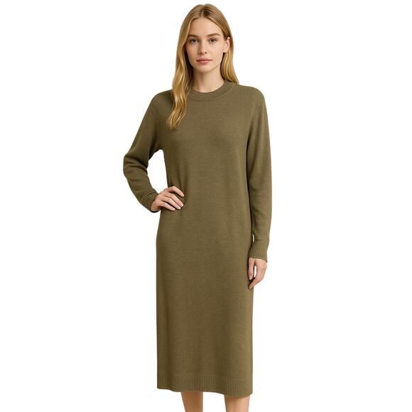 Zara Dresses & Skirts - Zara Midi Sweater Dress Olive Green Split Long Sleeve Knit Back Cutout Size M